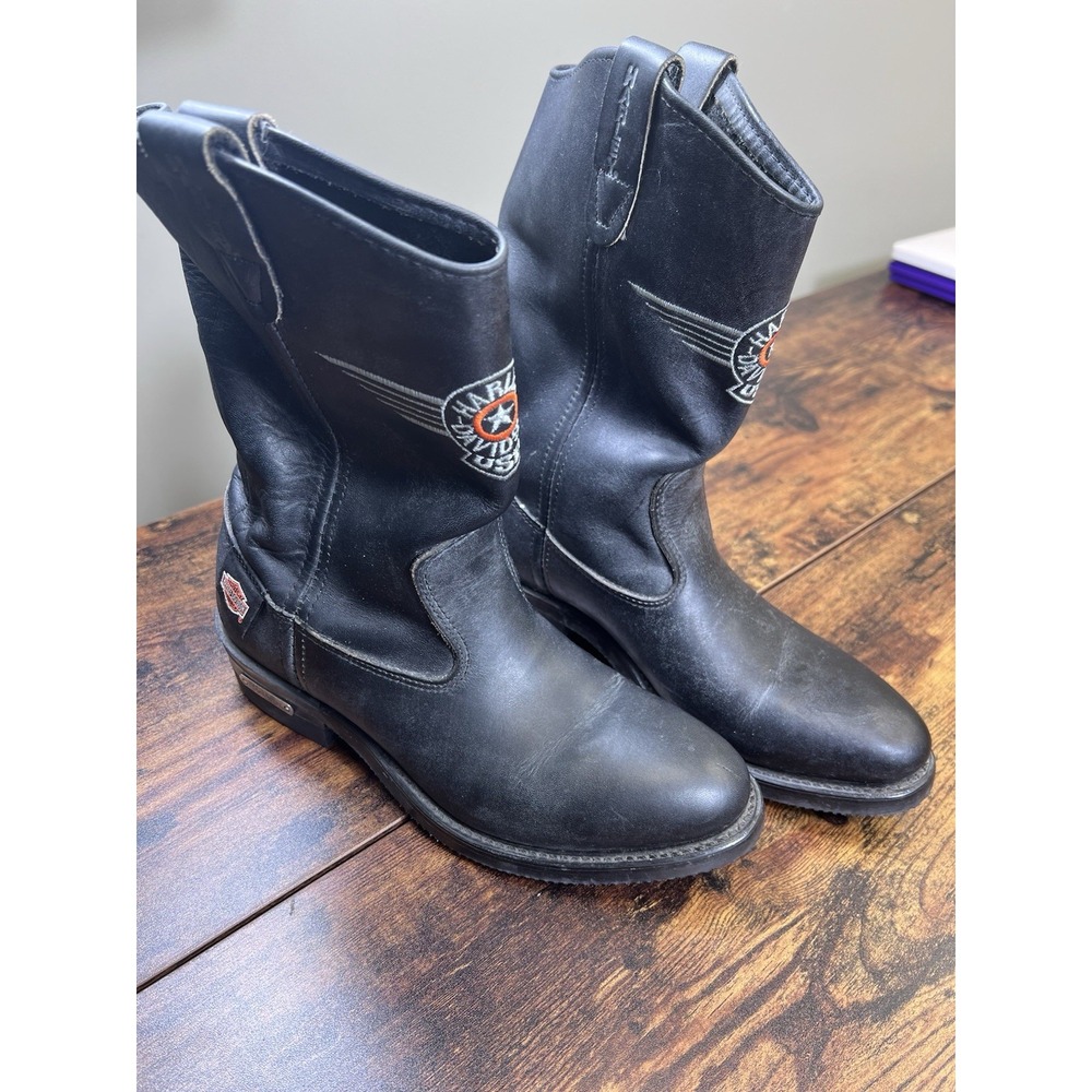 Harley Davidson 7.5 M Motorcycles Embroidered Leather Vintage MADE IN USA Boots